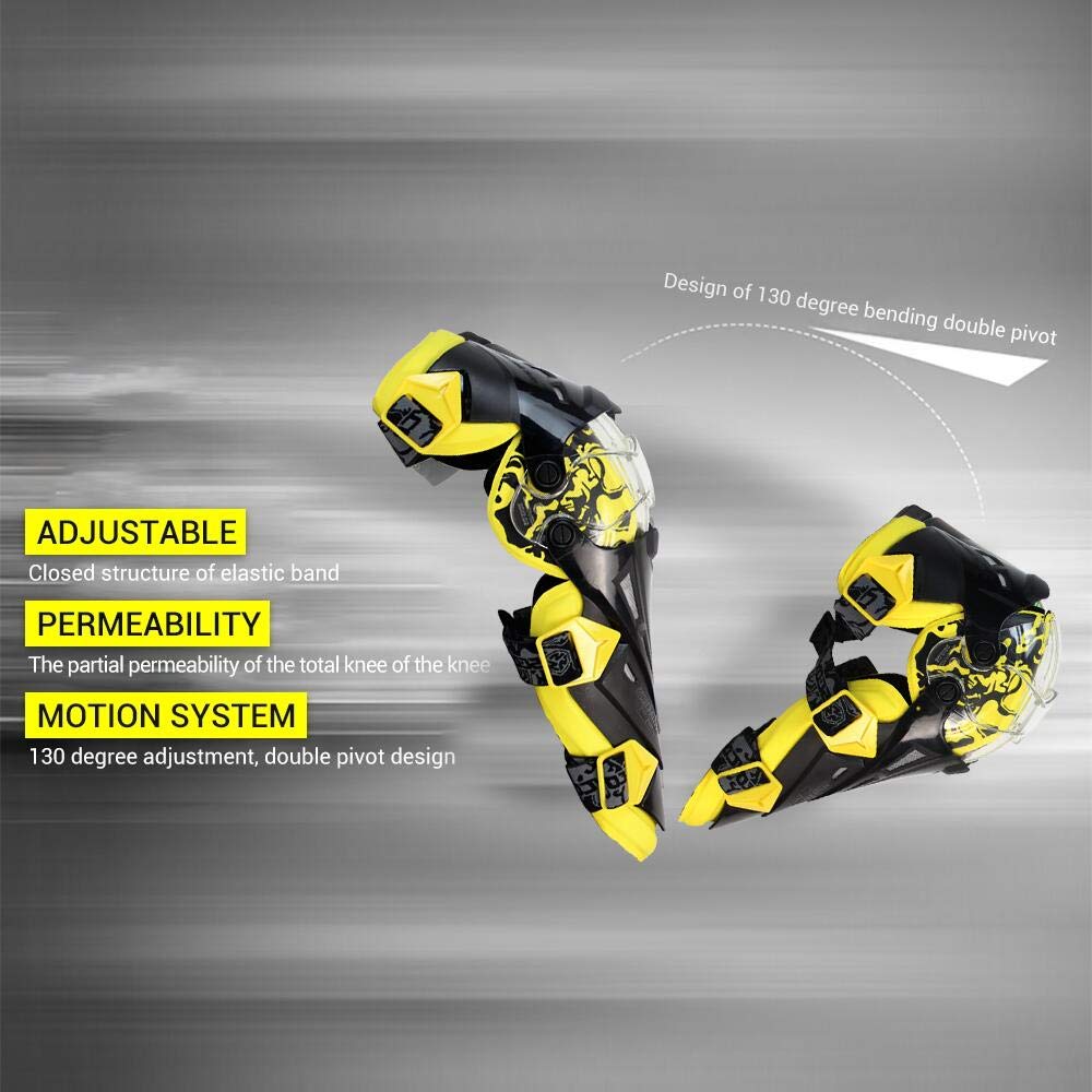 SCOYCO-K12 Adjustable Knee Shin Guard (Black and Yellow) Freesize,Set of 2
