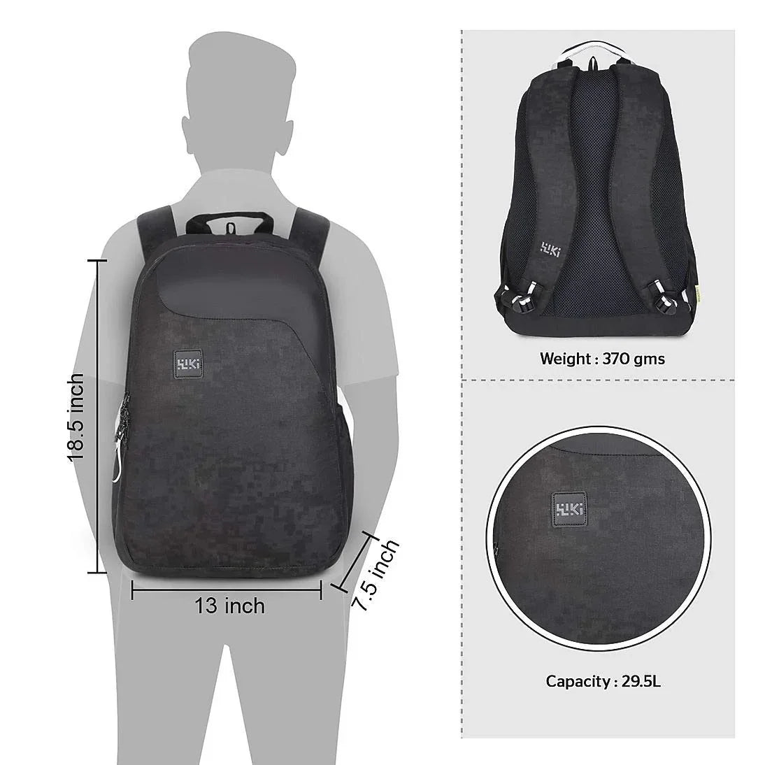 Wildcraft 29.5 Ltrs Pack 1 Jacquard Black Casual Backpack (12242 Jacquard Black) - The Adventure Hut