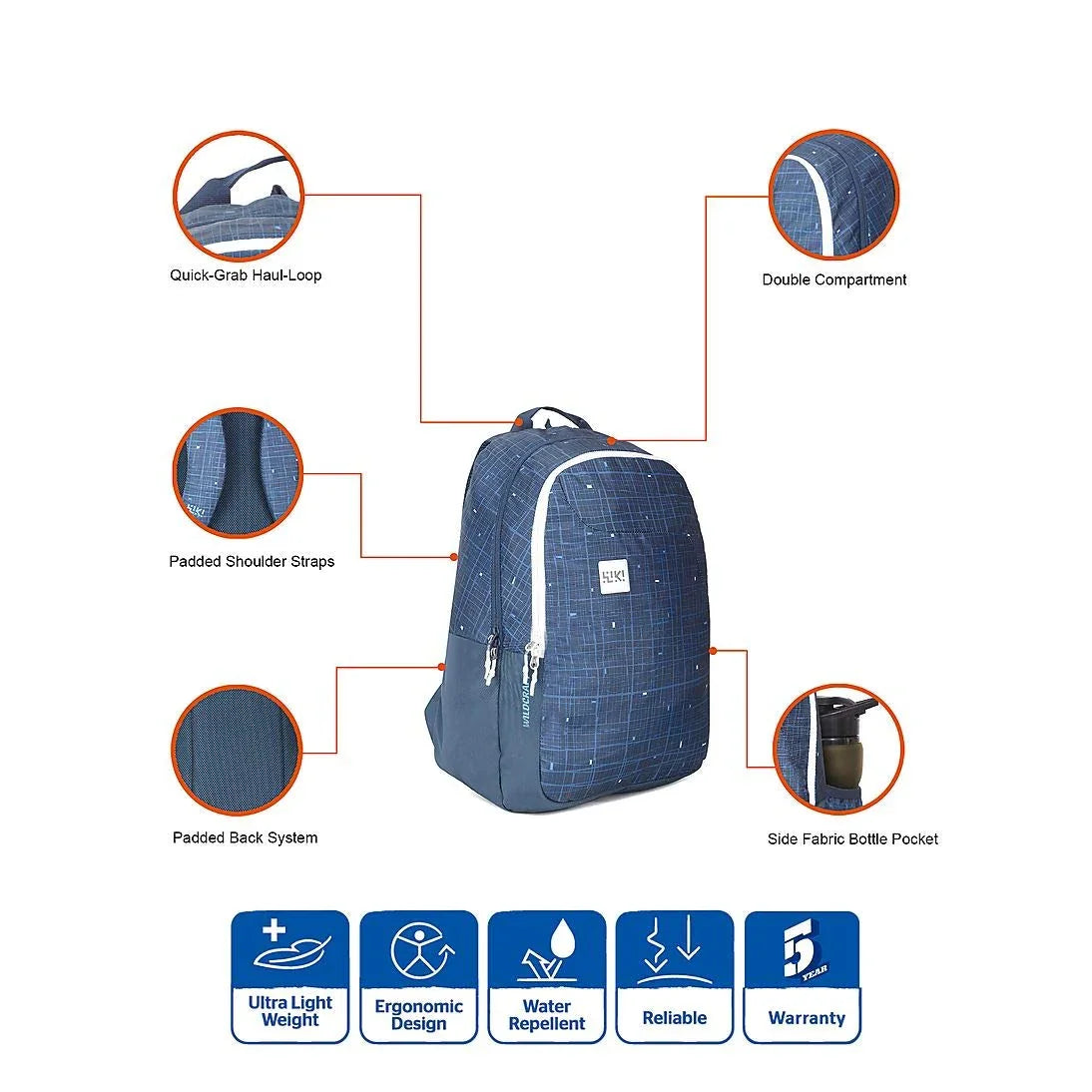 Wildcraft Wiki 1 Chips Standard Backpack Blue (11948 Blue) - The Adventure Hut