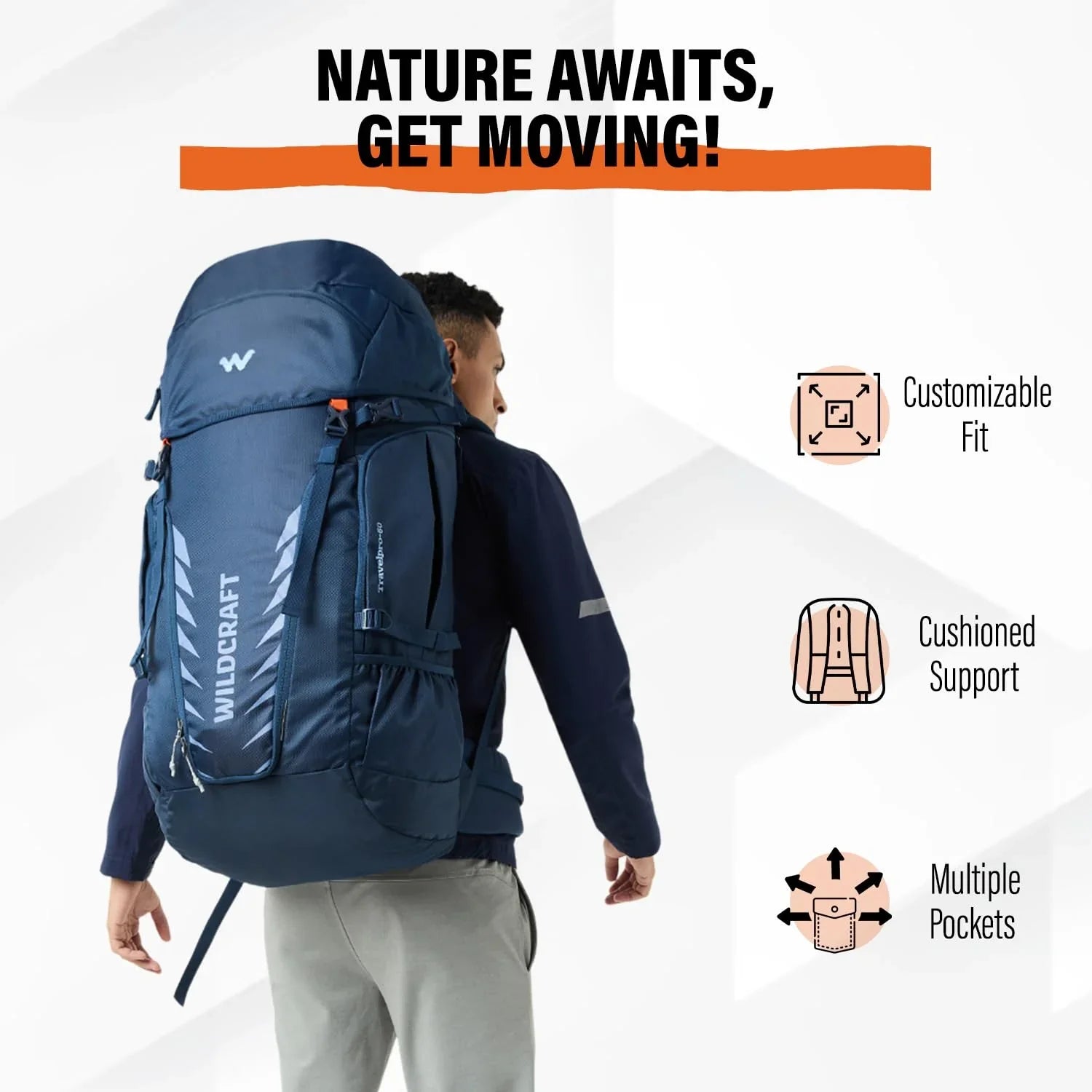 Wildcraft Travel Pro 60Ltr Rucksack (12420-DK BLU) - The Adventure Hut
