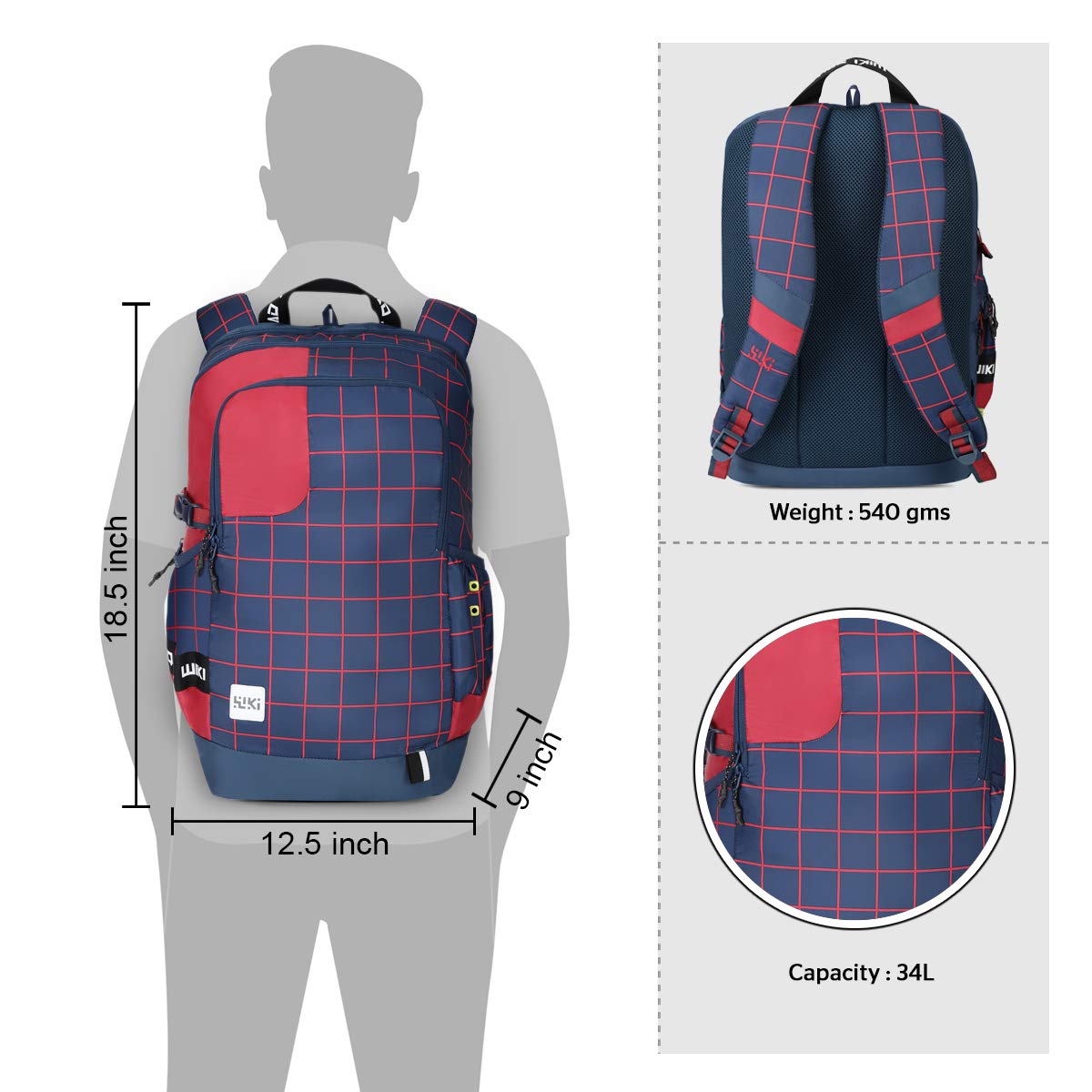 Wiki TENDANCE 35 Litres Squad 2 Checks: Navy - Backpack - The Adventure Hut