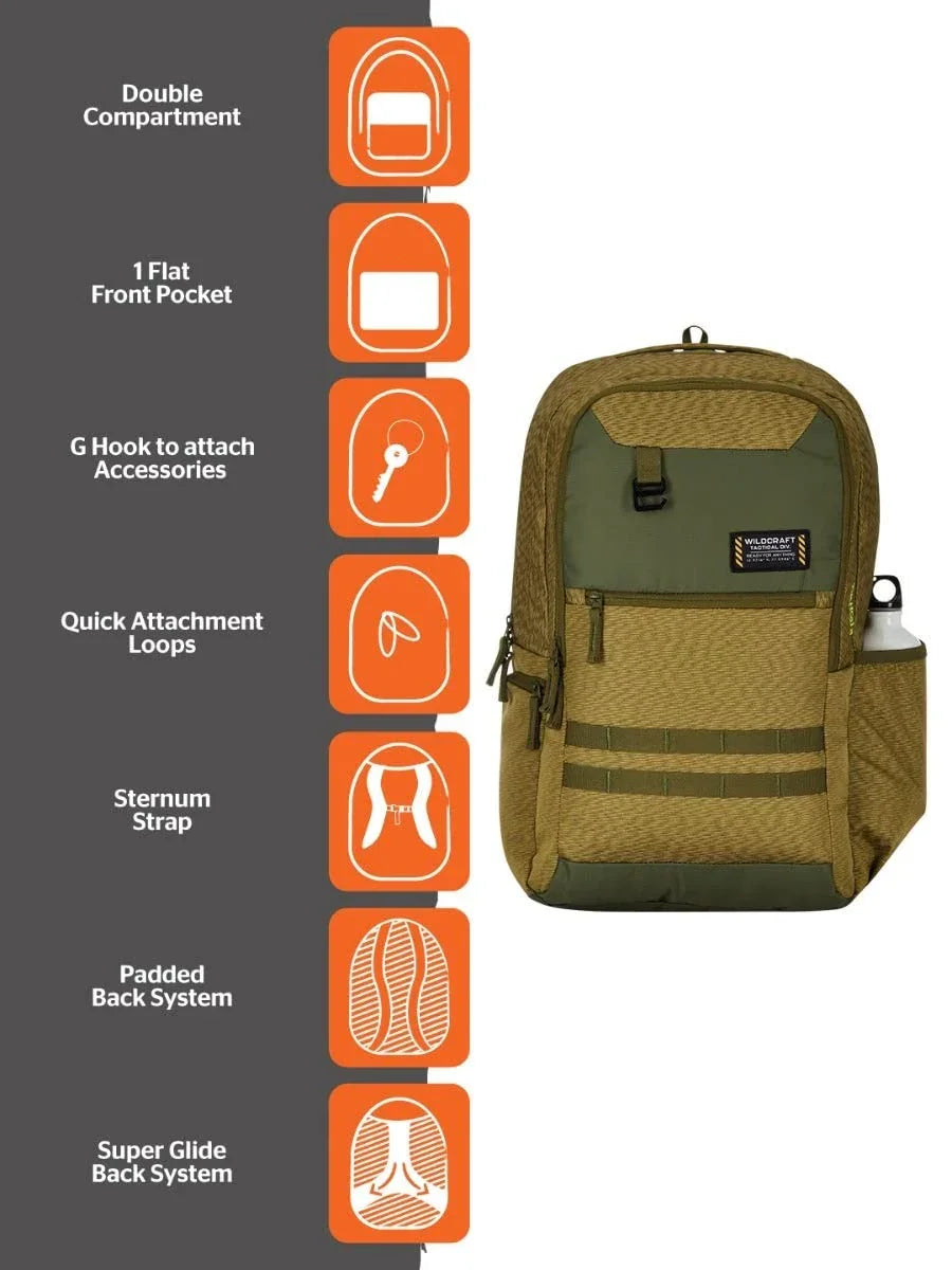 Wildcraft Safara Olive Tactical 2 Backpack with Rain Cover (12964) (Olive) - The Adventure Hut