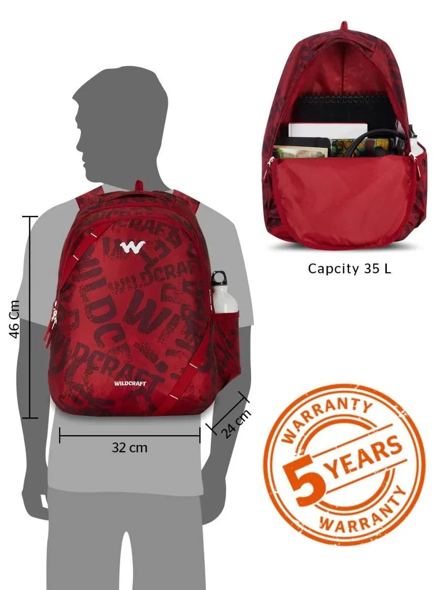 Wildcraft Bravo 35L Backpack with Rain Cover (12955) (TYPGRNG-Red) - The Adventure Hut