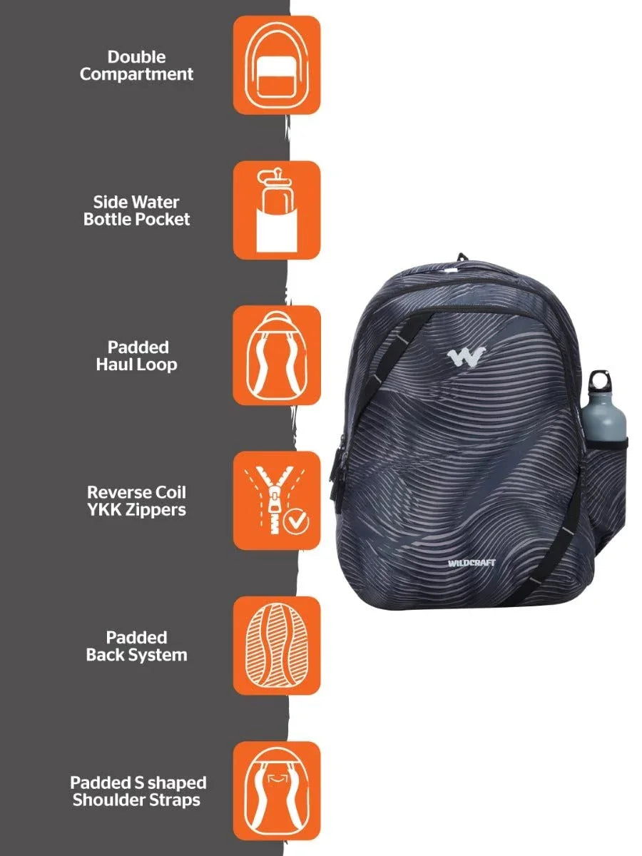 Wildcraft Bravo 35L Backpack with Rain Cover (12955) (Black) - The Adventure Hut
