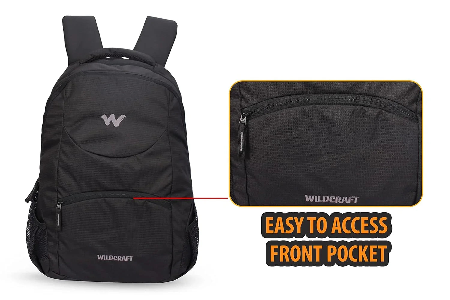 Wildcraft Polyester Stylish 25.6Lts Laptop Backpack(Black) (Grab 3-20007) - The Adventure Hut