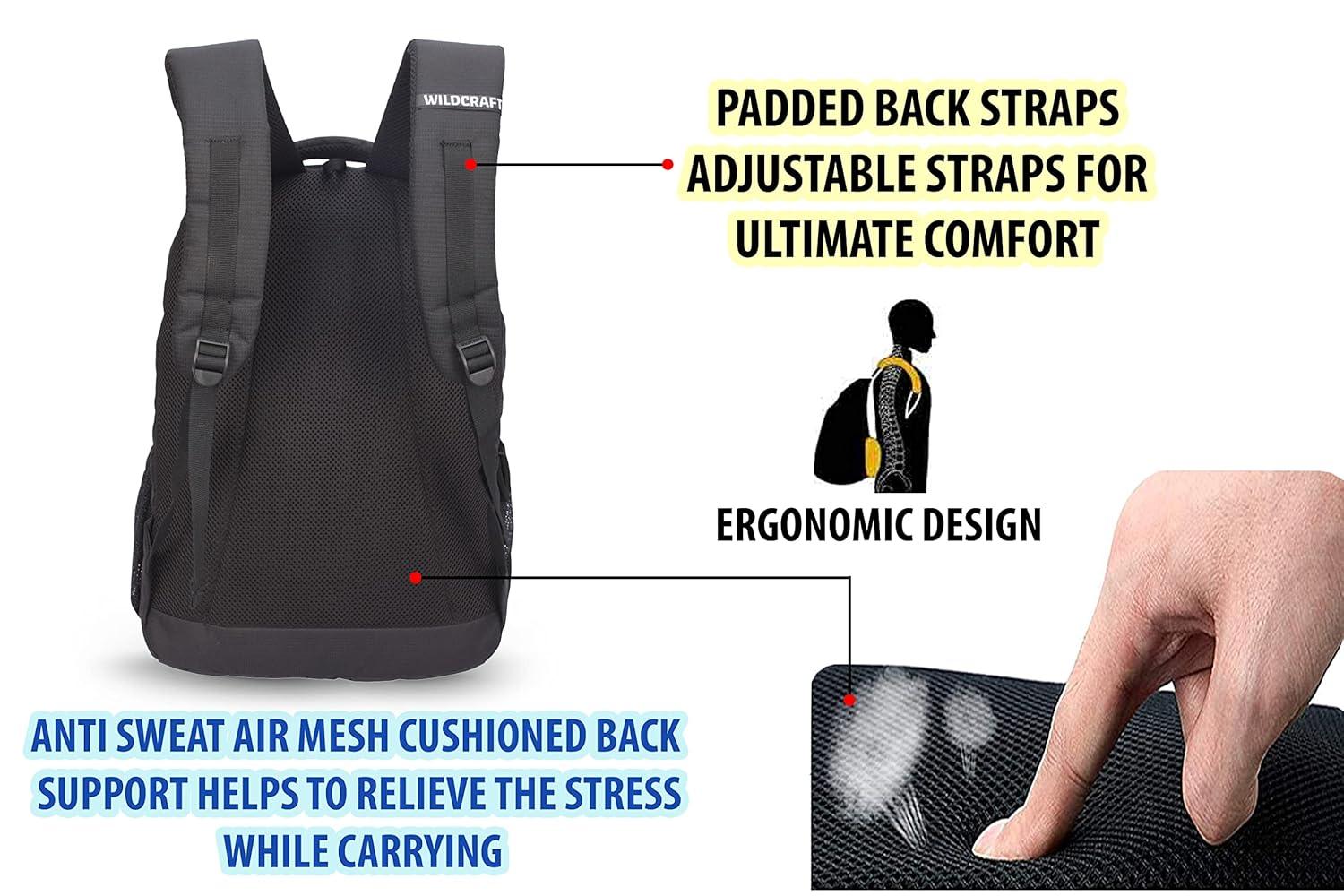 Wildcraft Polyester Stylish 25.6Lts Laptop Backpack(Black) (Grab 3-20007) - The Adventure Hut