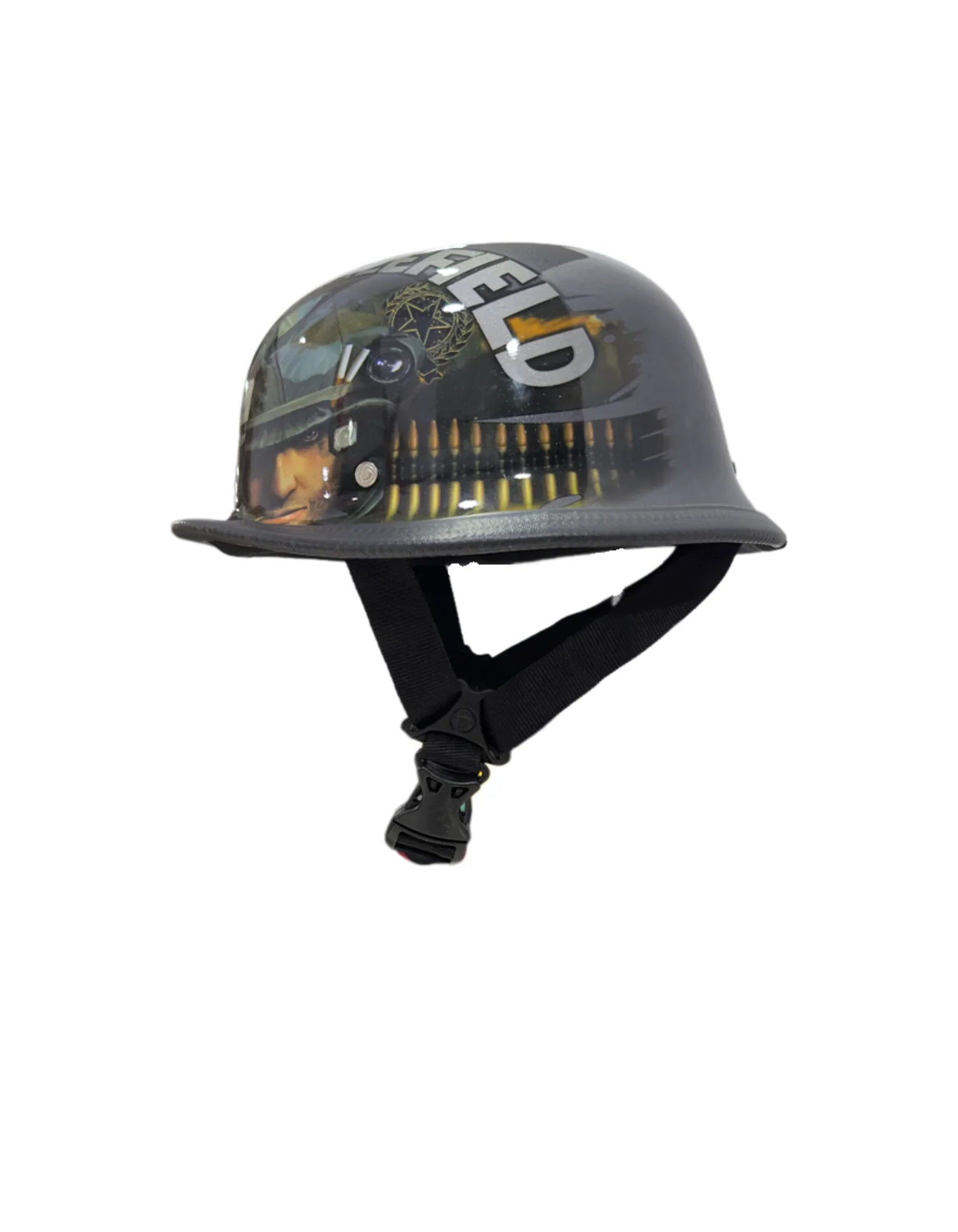 Battlefield Printed German Style Half Helmet – Graphic Motorcycle Cruiser Helmet with Retro Design - The Adventure Hut