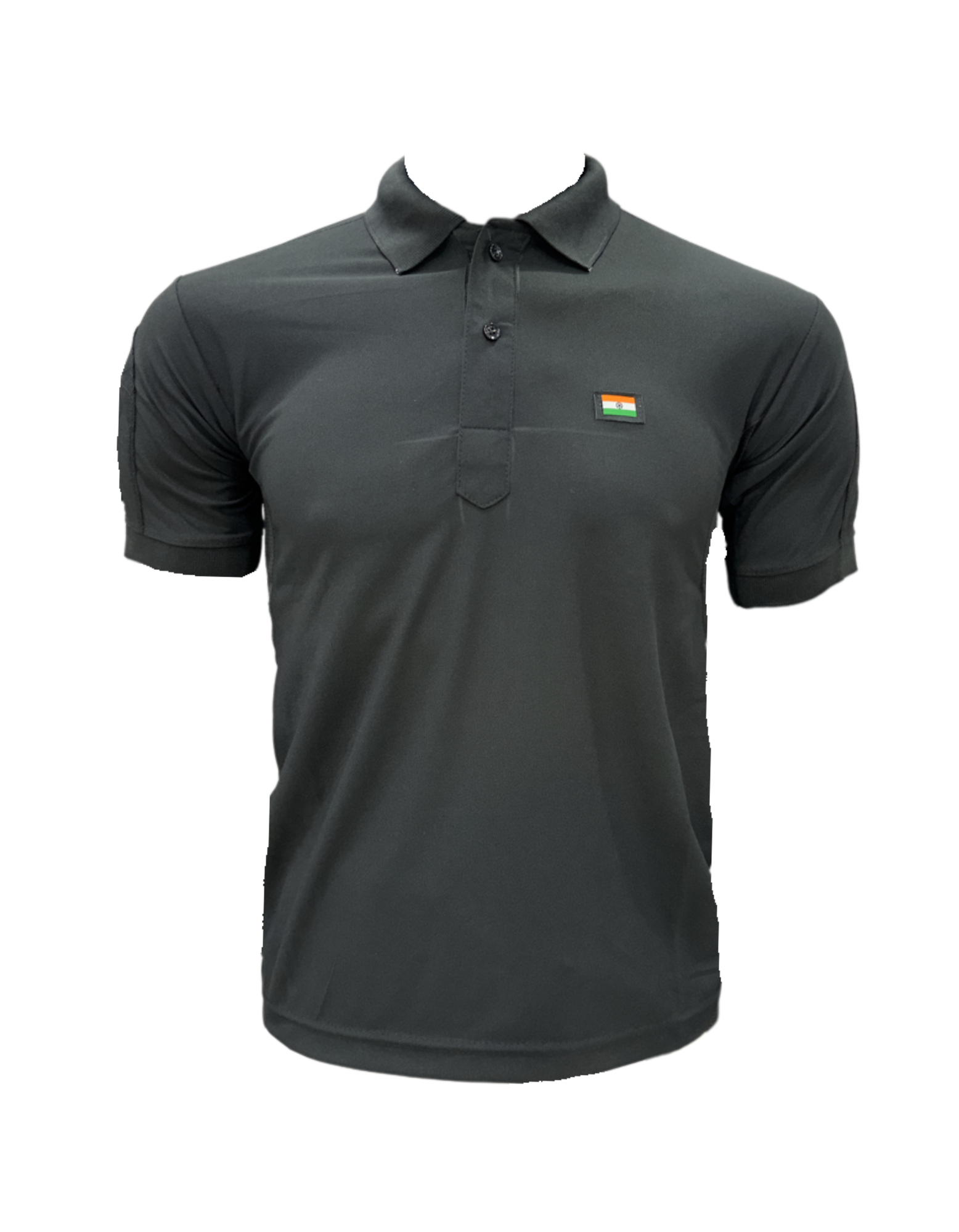 Adventure Hut Tactical Black Polo T-Shirt with Indian Flag Patch | Synthetic Performance Combat Wear