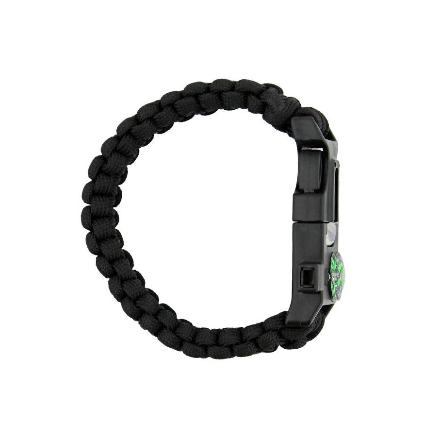 Survival Paracord Whistle Hiking Compass Camping Fire Starter Kit Bracelet (Black)