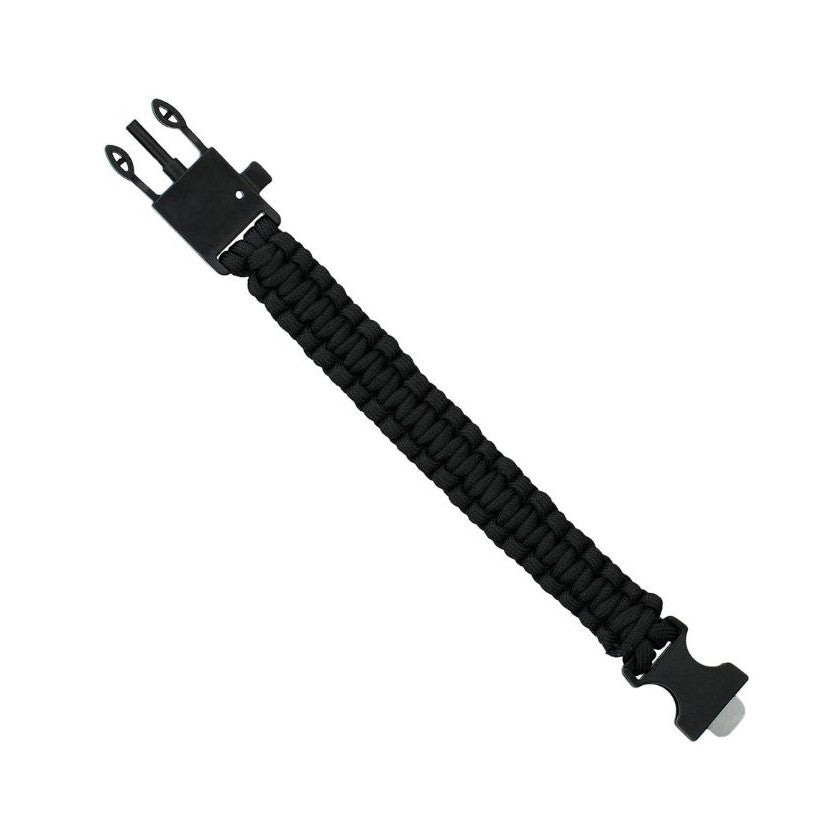 Survival Paracord Whistle Hiking Compass Camping Fire Starter Kit Bracelet (Black)