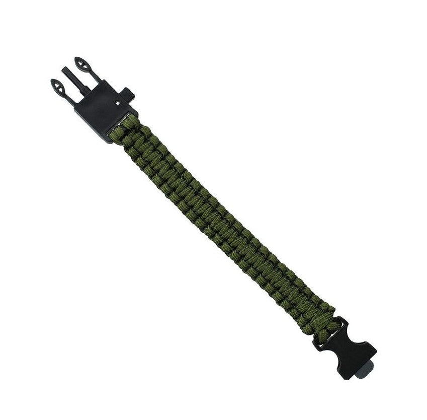 Survival Paracord Whistle Hiking Compass Camping Fire Starter Kit Bracelet (Green)