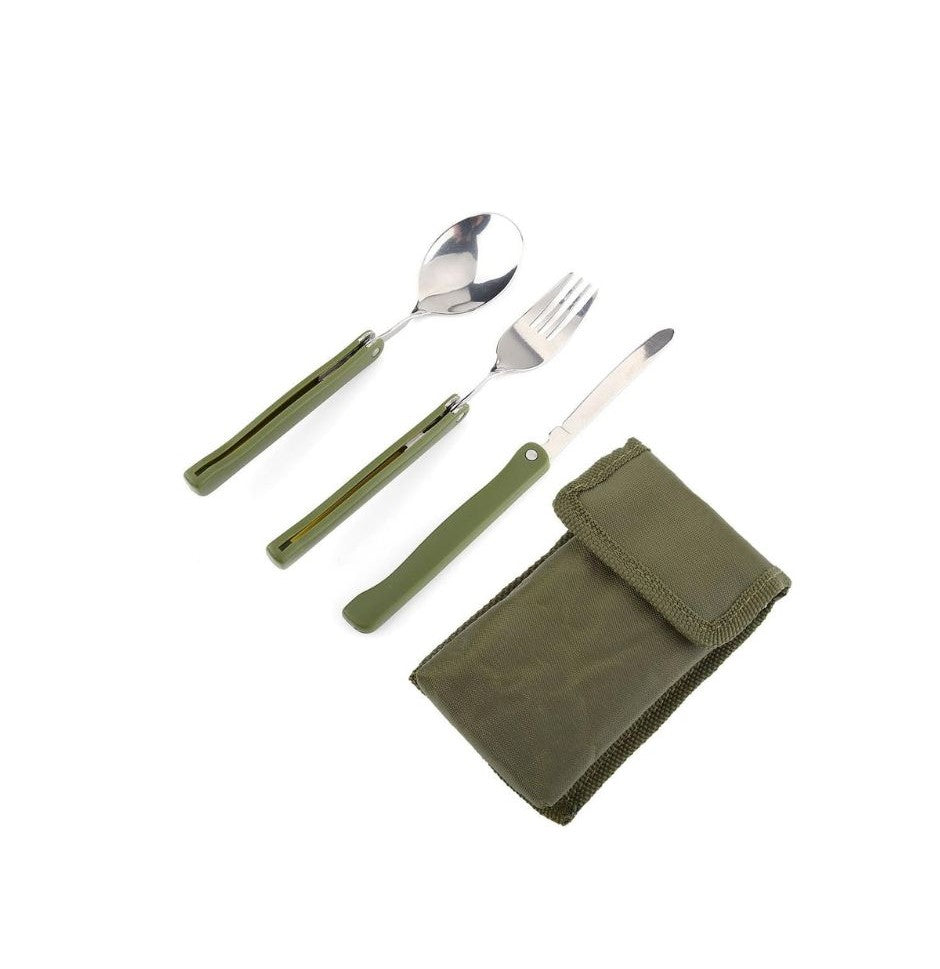 Stainless Steel Folding Fork Spoon Set Travel Cutlery Set with Storage Bag for Outdoor Camping Picnic Hiking - The Adventure Hut