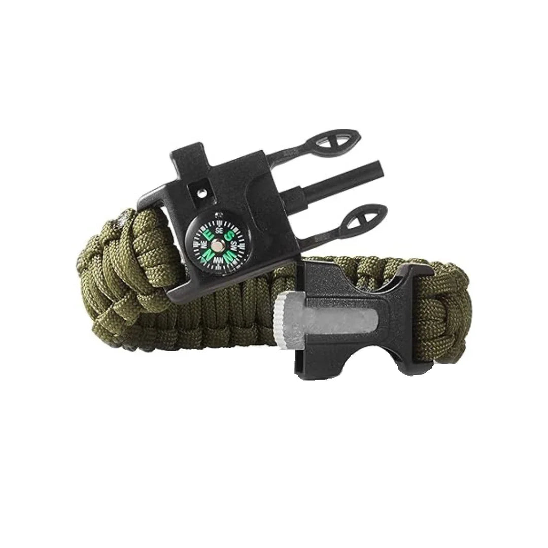 Tactical Paracord Survival Bracelet with Compass, Fire Starter & Whistle (Military Green) - The Adventure Hut