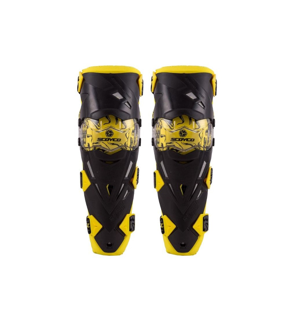 SCOYCO-K12 Adjustable Knee Shin Guard (Black and Yellow) Freesize,Set of 2