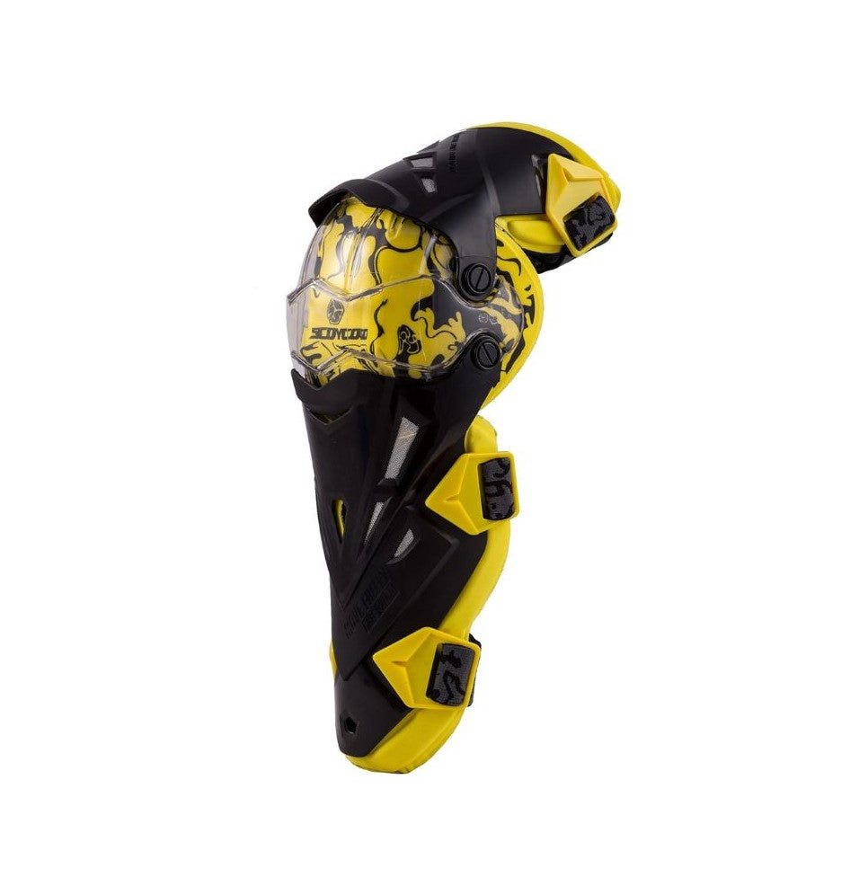 SCOYCO-K12 Adjustable Knee Shin Guard (Black and Yellow) Freesize,Set of 2