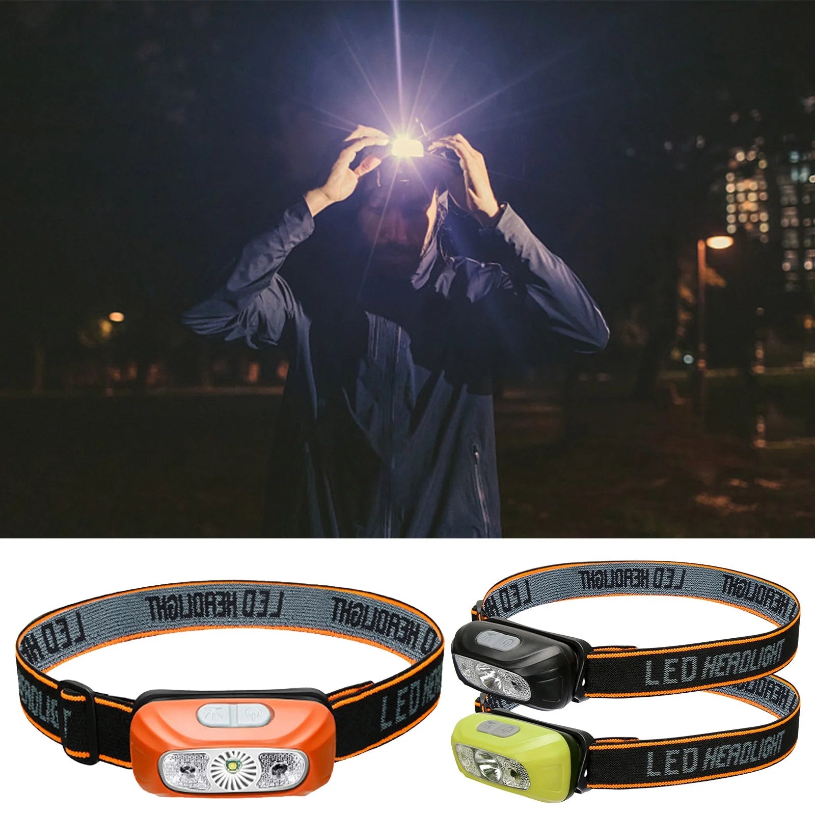 USB Rechargeable Sensor Headlamp Mini LED Bright, Body Motion Sensor Outdoor Camping