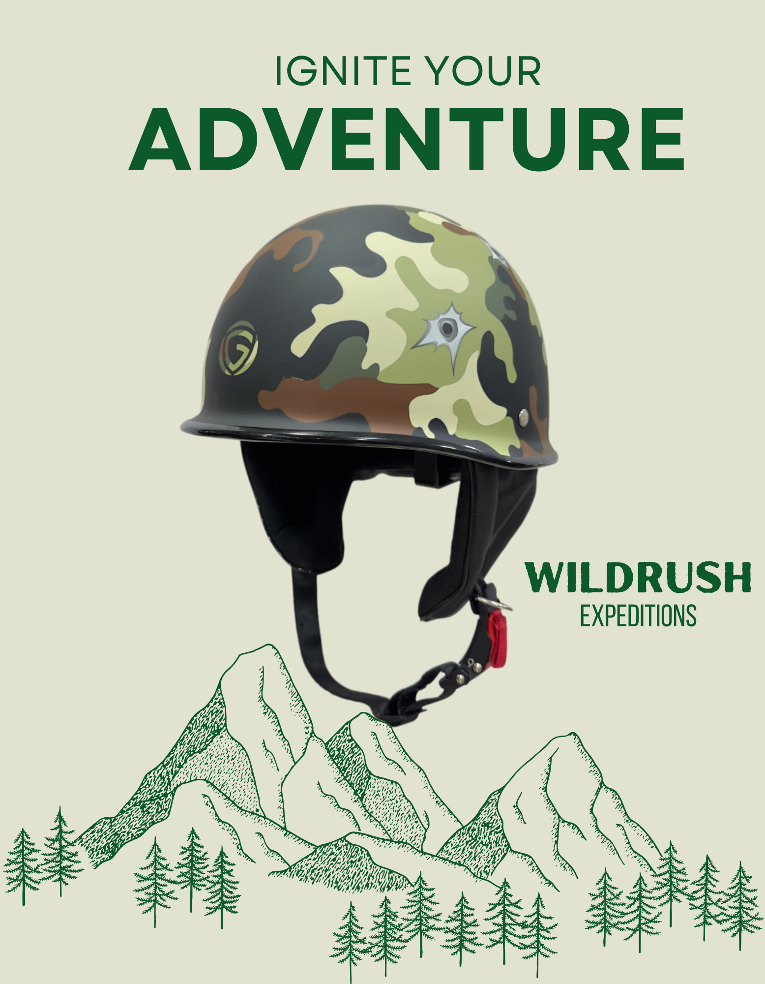 Glider Army Camouflage Half Helmet – Military Style Bullet Design Protective Riding Helmet | Exclusively at Adventure Hut