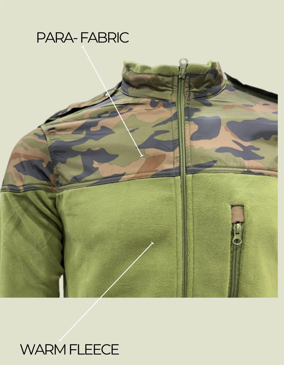 Adventure Hut Tactical Light Olive & Camo Winter Fleece Jacket | Para-Fabric Shoulder Panels with Utility Pockets