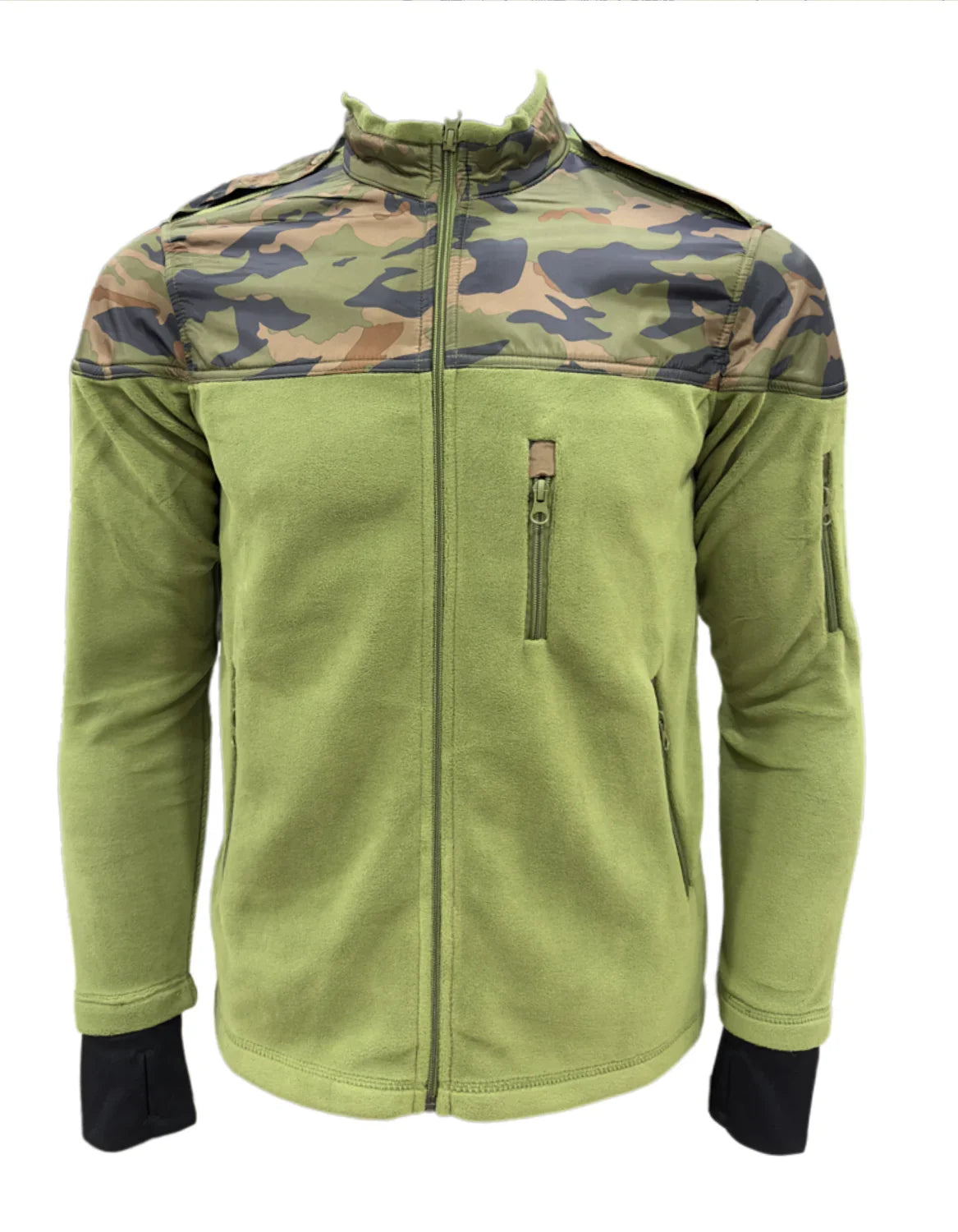Adventure Hut Tactical Light Olive & Camo Winter Fleece Jacket | Para-Fabric Shoulder Panels with Utility Pockets