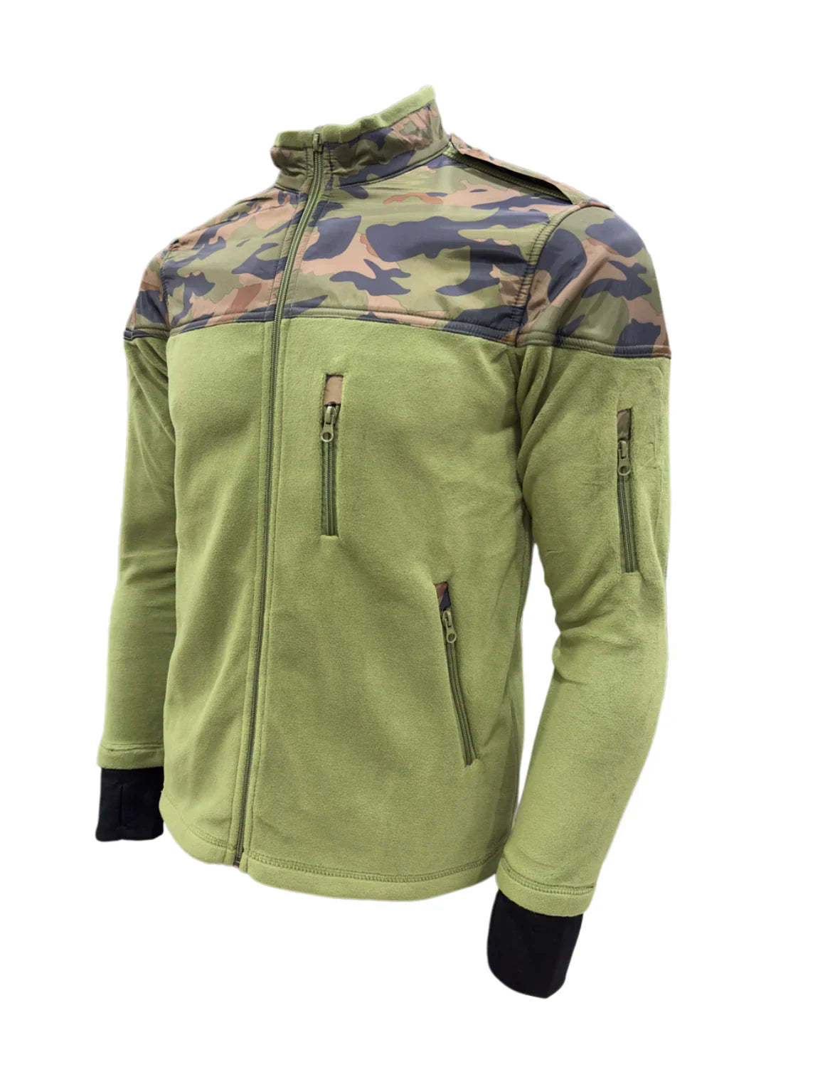 Adventure Hut Tactical Light Olive & Camo Winter Fleece Jacket | Para-Fabric Shoulder Panels with Utility Pockets