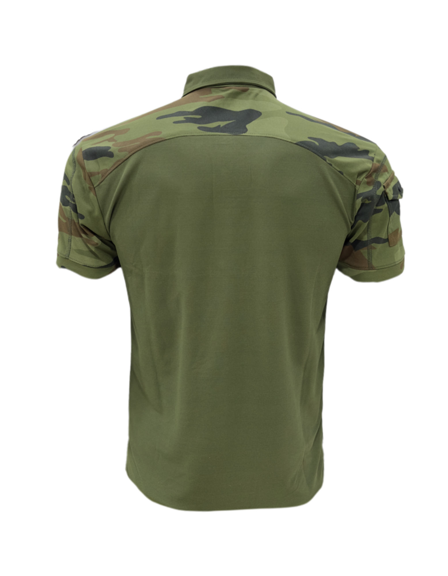 Adventure Hut URI Tactical Olive Green Polo T-Shirt with Camo Sleeves & Zipper Pockets