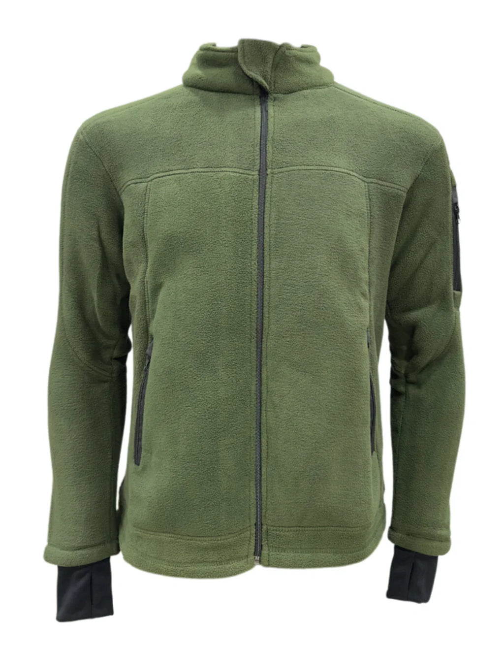 Adventure Hut Tactical Dark Olive Fleece Winter Jacket | Warm Full-Zip Outdoor Wear with Arm Pocket & Thumb Loop