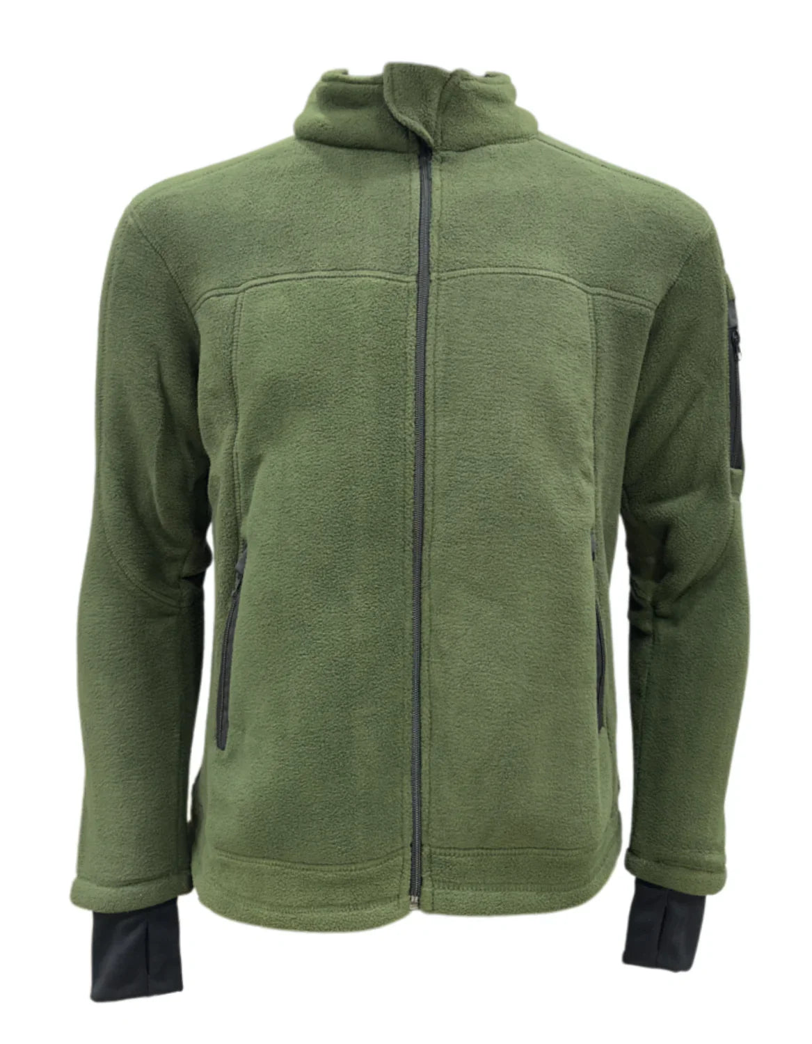 Adventure Hut Tactical Dark Olive Fleece Winter Jacket | Warm Full-Zip Outdoor Wear with Arm Pocket & Thumb Loop