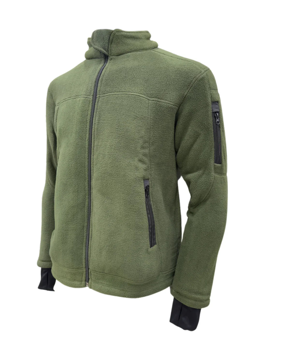 Adventure Hut Tactical Dark Olive Fleece Winter Jacket | Warm Full-Zip Outdoor Wear with Arm Pocket & Thumb Loop