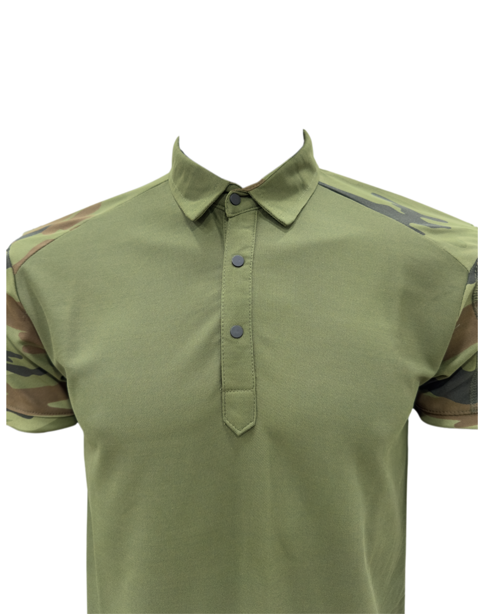 Adventure Hut URI Tactical Olive Green Polo T-Shirt with Camo Sleeves & Zipper Pockets