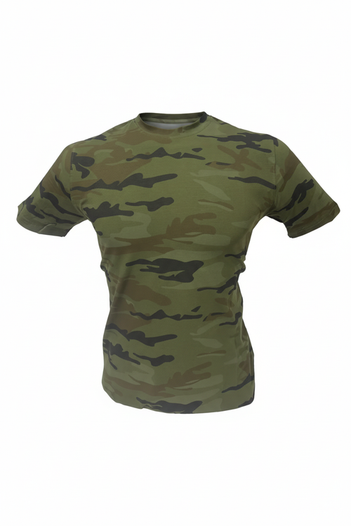 Camouflage t-shirt on a white background