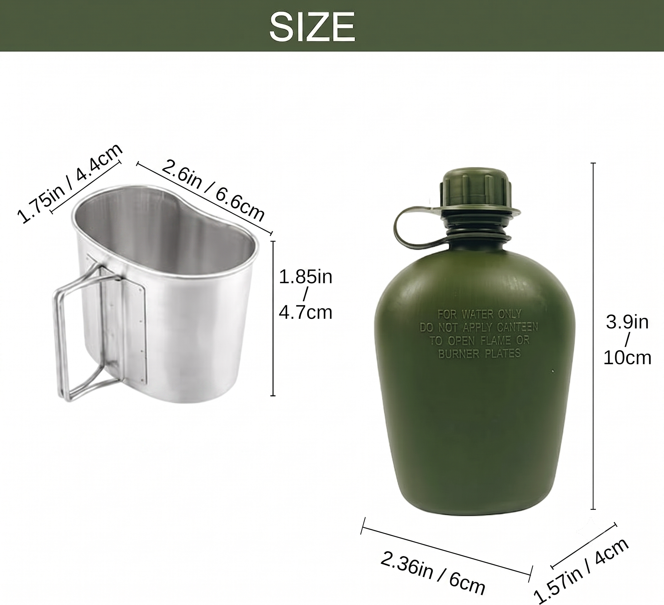1L Tactical Military Canteen & Nesting Aluminum Cup Set (Army Green) The Adventure Hut