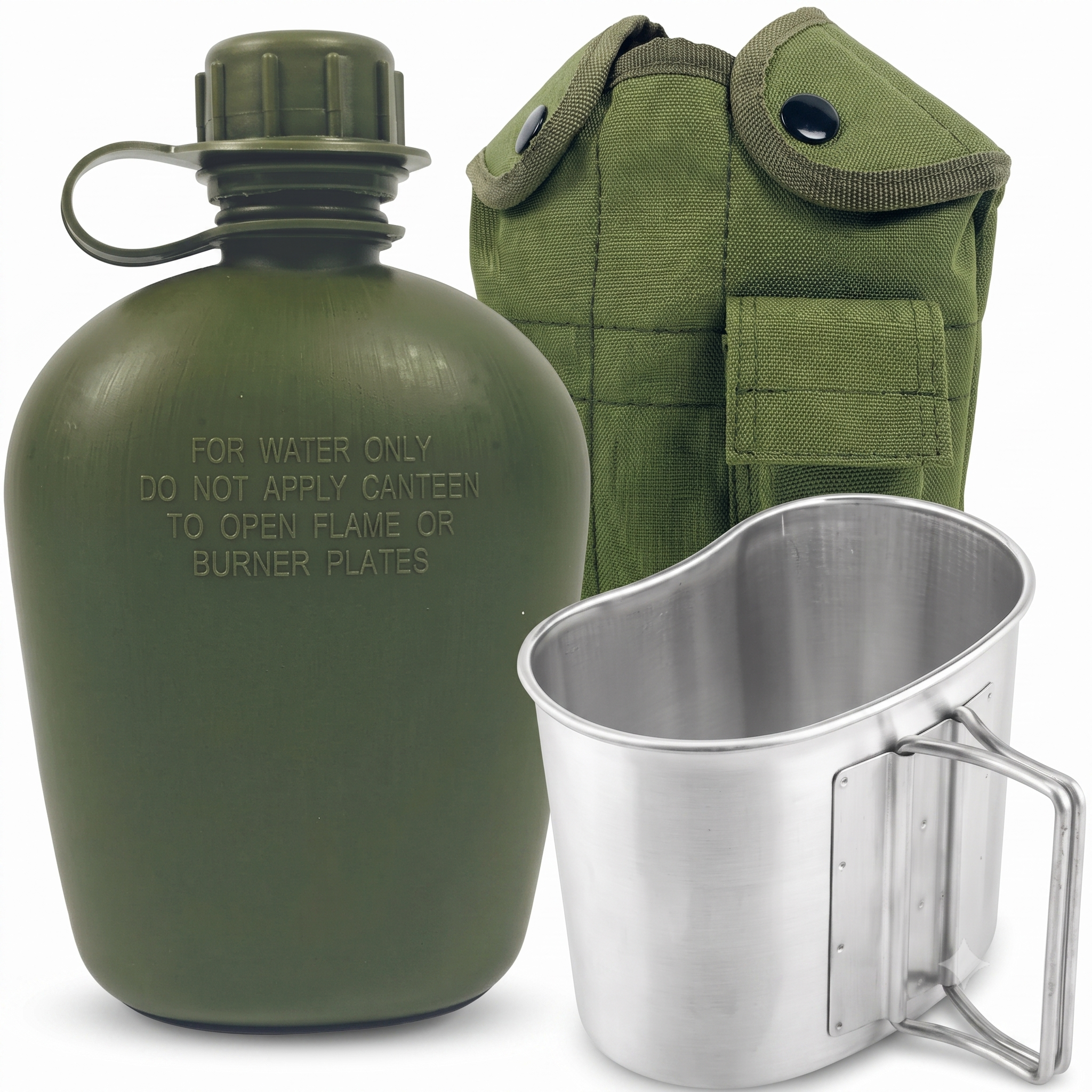 1L Tactical Military Canteen & Nesting Aluminum Cup Set (Army Green) The Adventure Hut