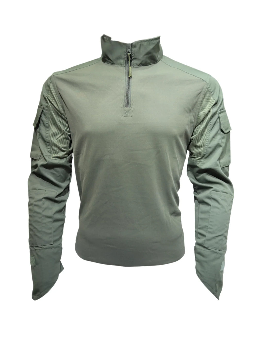 Adventure Hut 6 pocket Tactical Combat Shirt – Olive Green (Military Half-Zip, Arm Pockets)