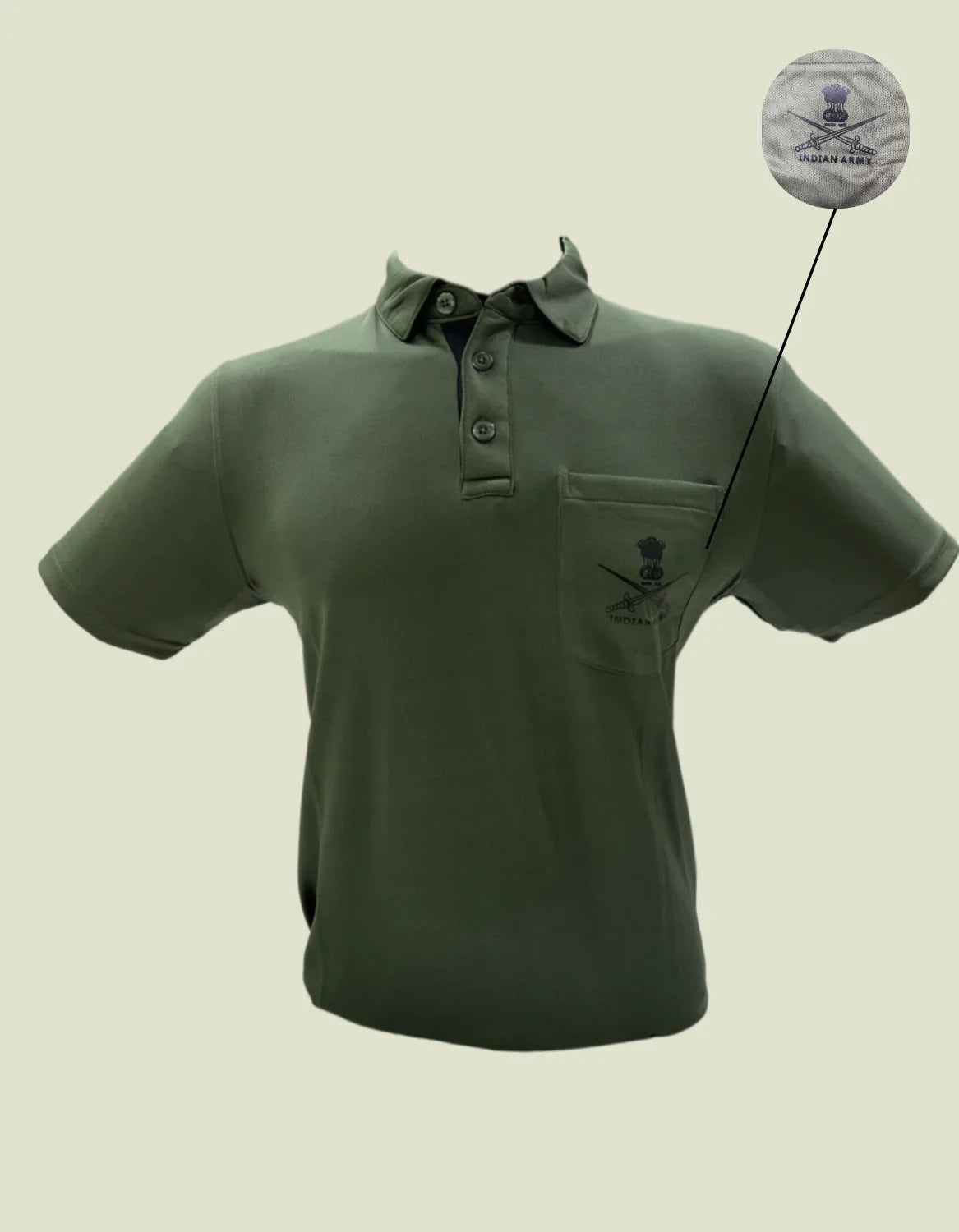 Adventure Hut Indian Army Olive Green Polo T-Shirt | Netted Poly Fabric with Chest Pocket & Logo Print