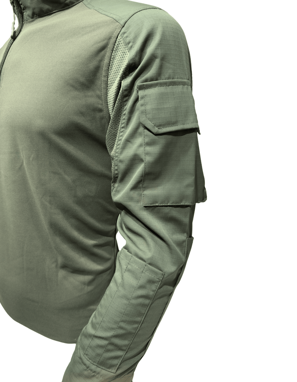 Adventure Hut 6 pocket Tactical Combat Shirt – Olive Green (Military Half-Zip, Arm Pockets)