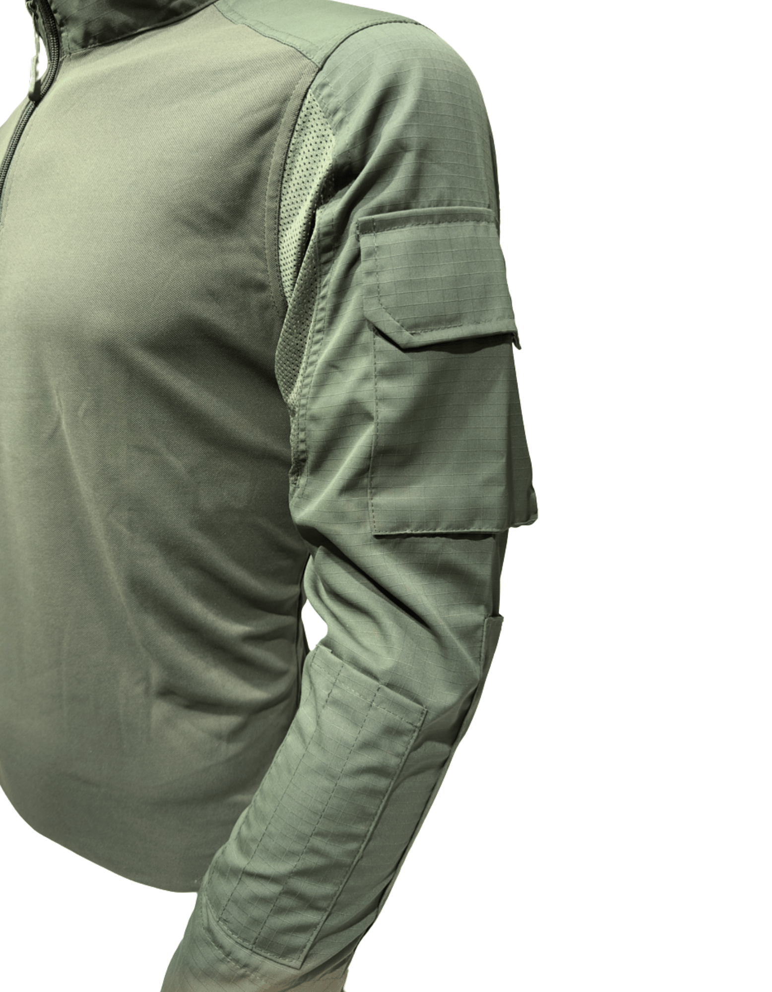 Adventure Hut 6 pocket Tactical Combat Shirt – Olive Green (Military Half-Zip, Arm Pockets)
