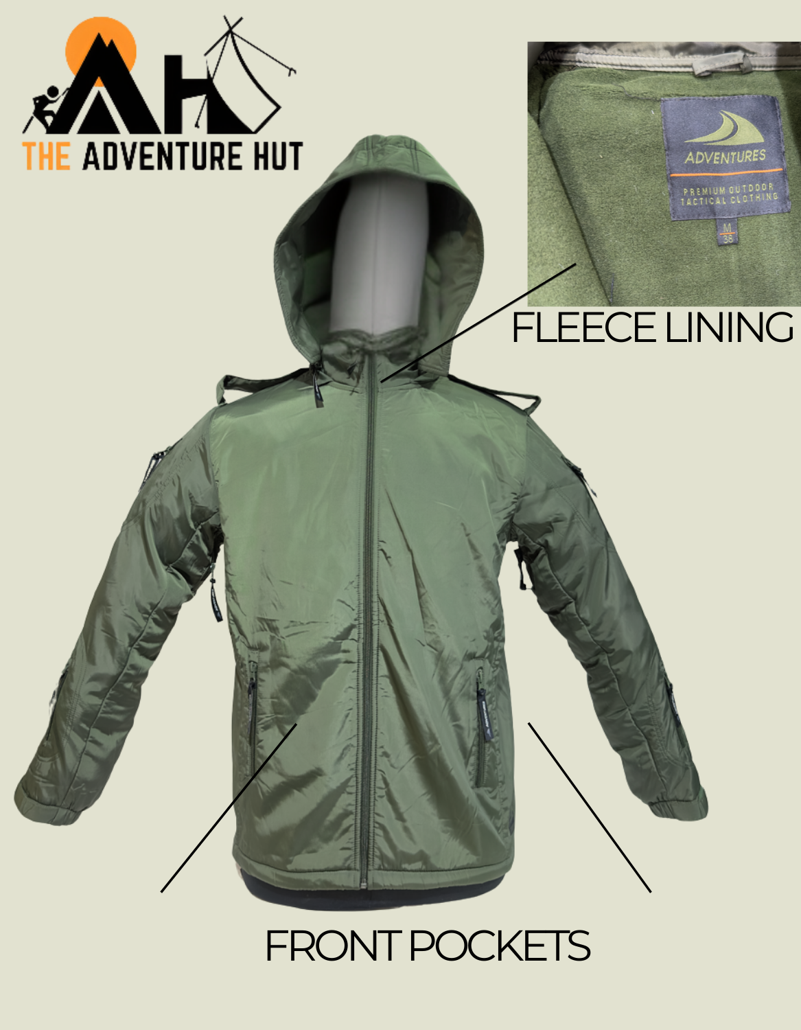 Adventure Hut Tactical Winter Jacket – Army Green Insulated Outdoor Wear