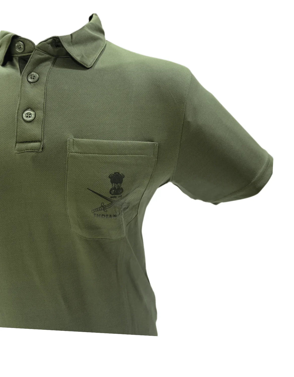 Adventure Hut Indian Army Olive Green Polo T-Shirt | Netted Poly Fabric with Chest Pocket & Logo Print