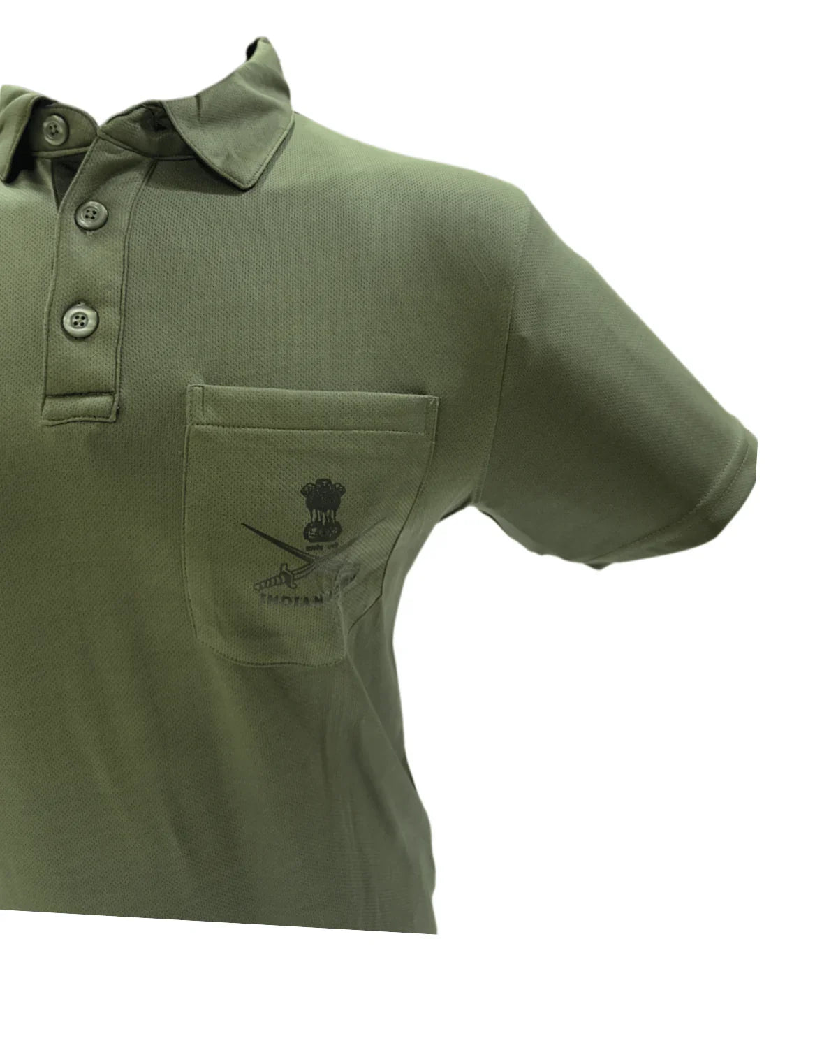 Adventure Hut Indian Army Olive Green Polo T-Shirt | Netted Poly Fabric with Chest Pocket & Logo Print