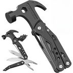 Multitool with hammer head and blade on a white background