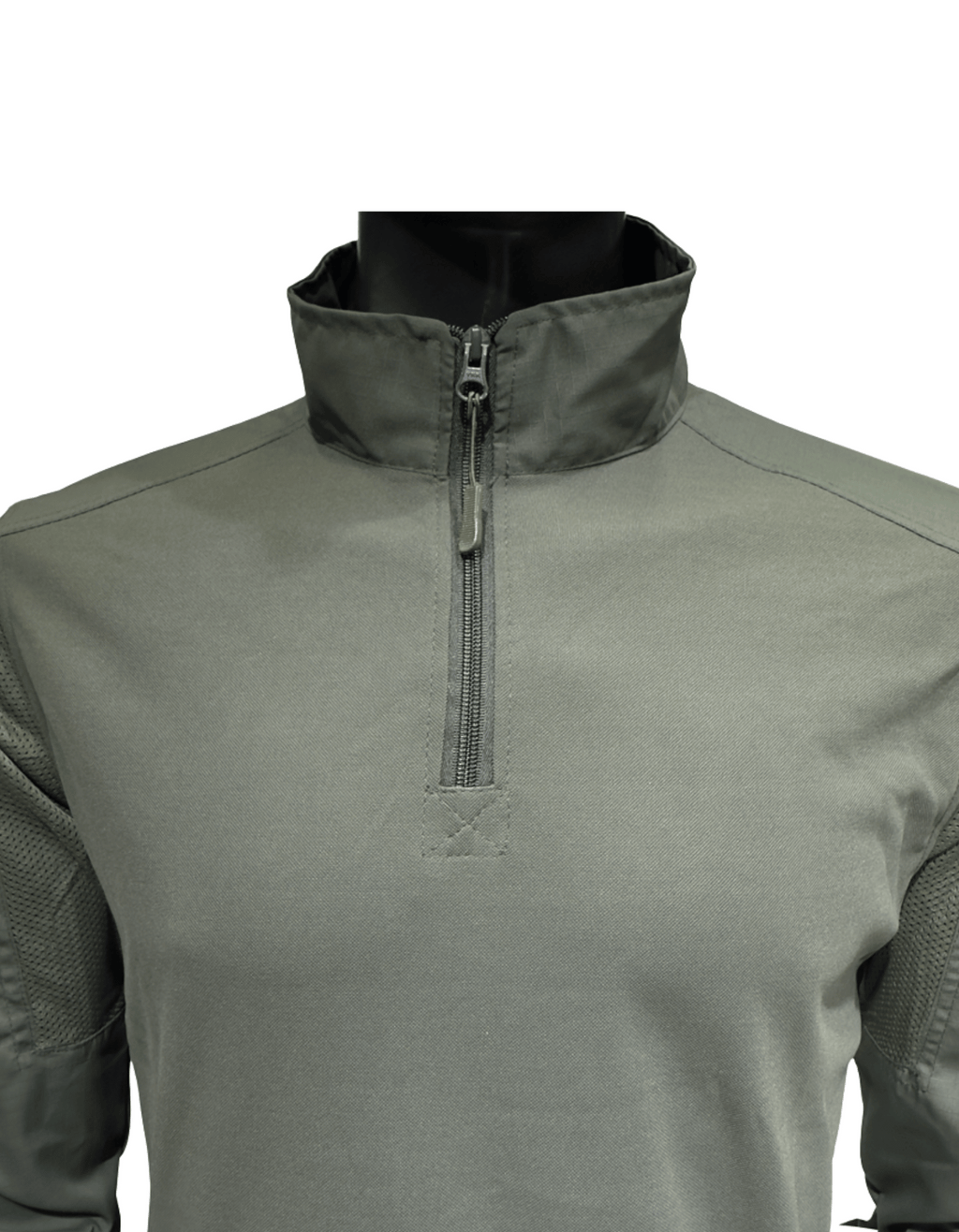 Adventure Hut 6 pocket Tactical Combat Shirt – Olive Green (Military Half-Zip, Arm Pockets)