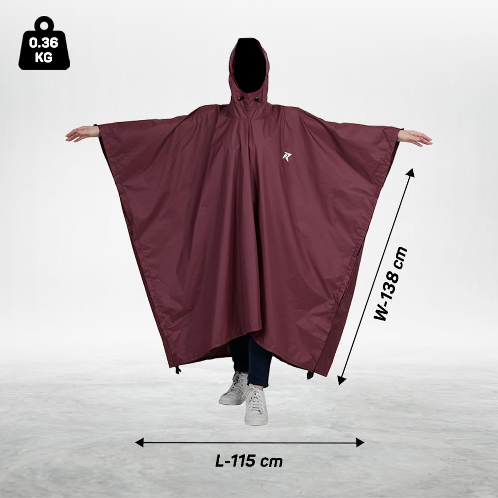 Poncho for Outdoor Rain Waterproof, Lightweight, Reusable & Packable (Maroon) - The Adventure Hut
