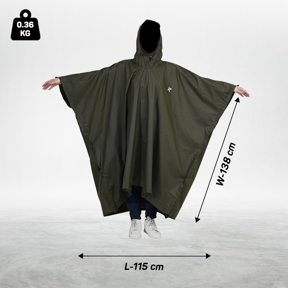Poncho for Outdoor Rain Waterproof, Lightweight, Reusable & Packable (Army Green) - The Adventure Hut