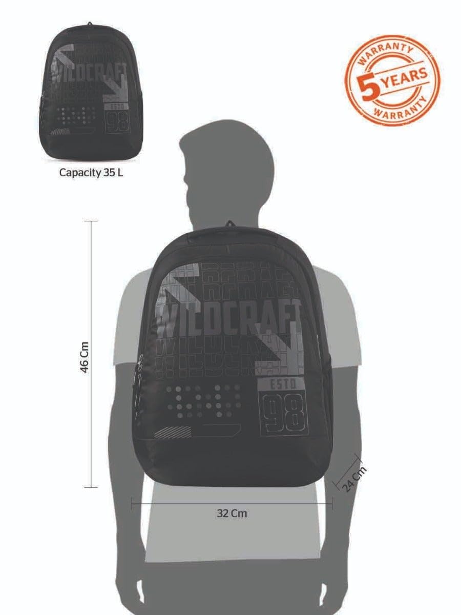 WILDCRAFT Blaze Laptop Backpack 35 L (12951) (Black) - The Adventure Hut