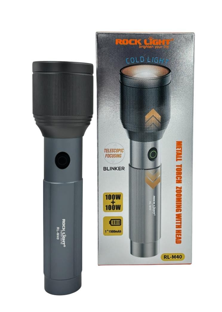 RL-M40 Heavy Duty Metal Torch | 100W+100W Dual Light Rechargeable Torch | THE ADVENTURE HUT