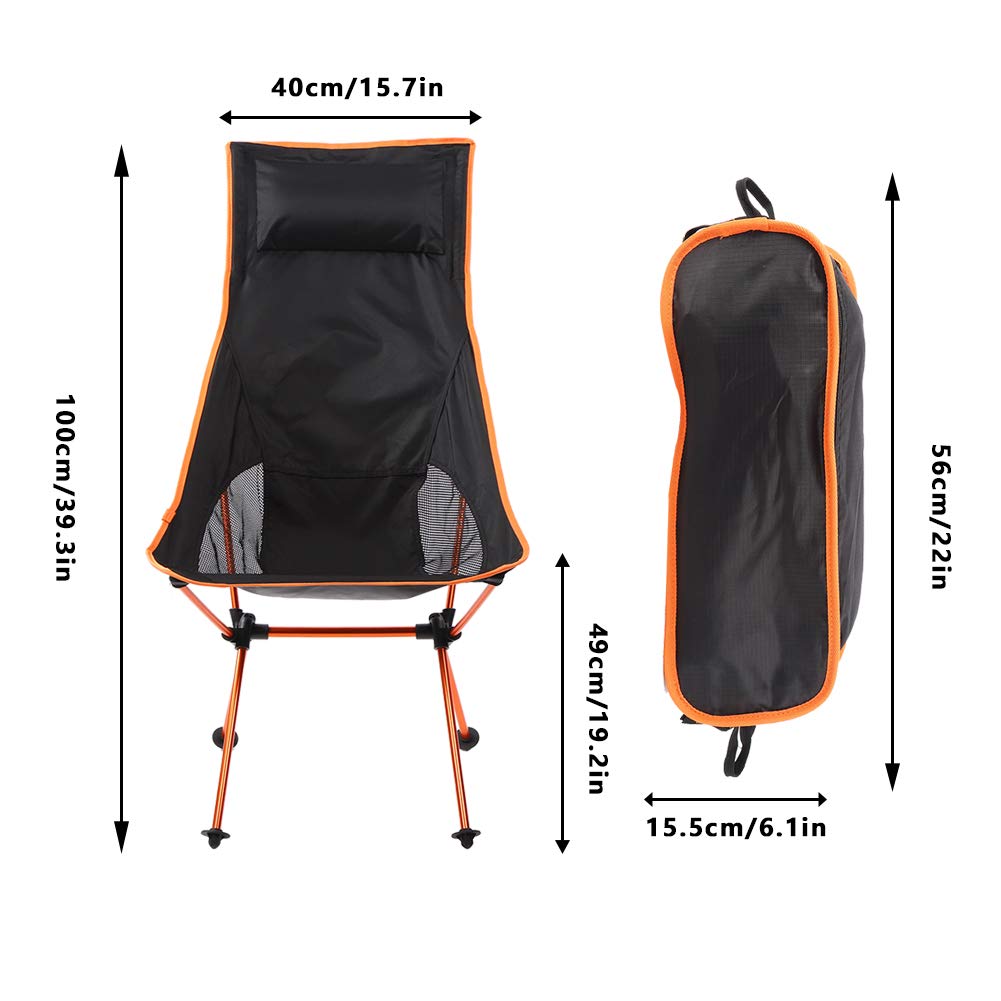 Portable High Back Camping Chair with Headrest – Lightweight, Foldable, Compact Outdoor Chair with Carry Bag for Camping, Hiking, Fishing, Travel
