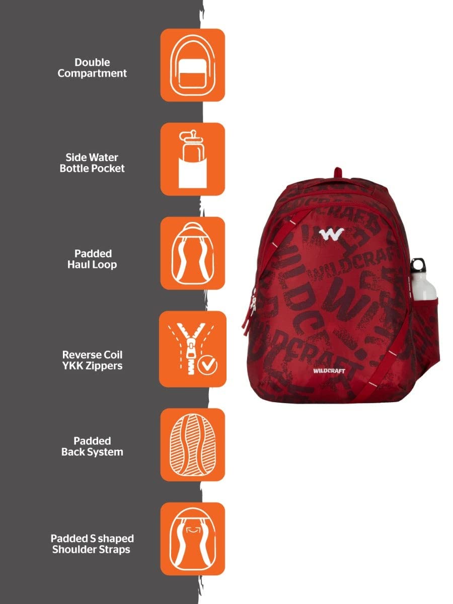 Wildcraft Bravo 35L Backpack with Rain Cover (12955) (TYPGRNG-Red) - The Adventure Hut
