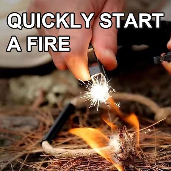 Survival Paracord Whistle Hiking Compass Camping Fire Starter Kit Bracelet (Black)