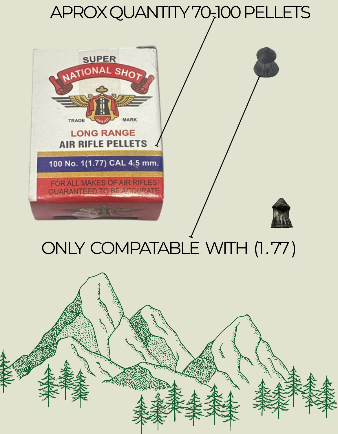 ADVENTURE HUT Super National Shot Long Range Air Rifle Pellets – 1.77 Cal (4.5mm) | 70-100 Count