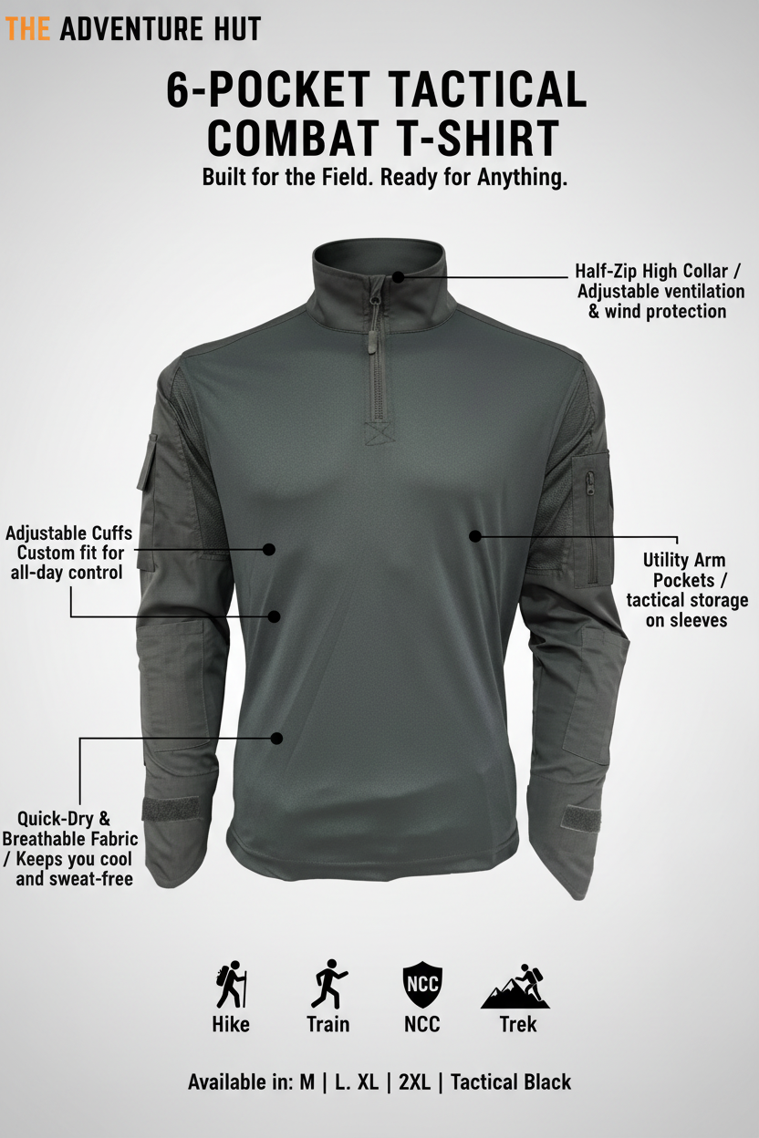 6-Pocket Tactical Combat T-Shirt Infographic